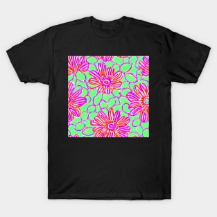 Pink and green preppy flowers and lattice T-Shirt